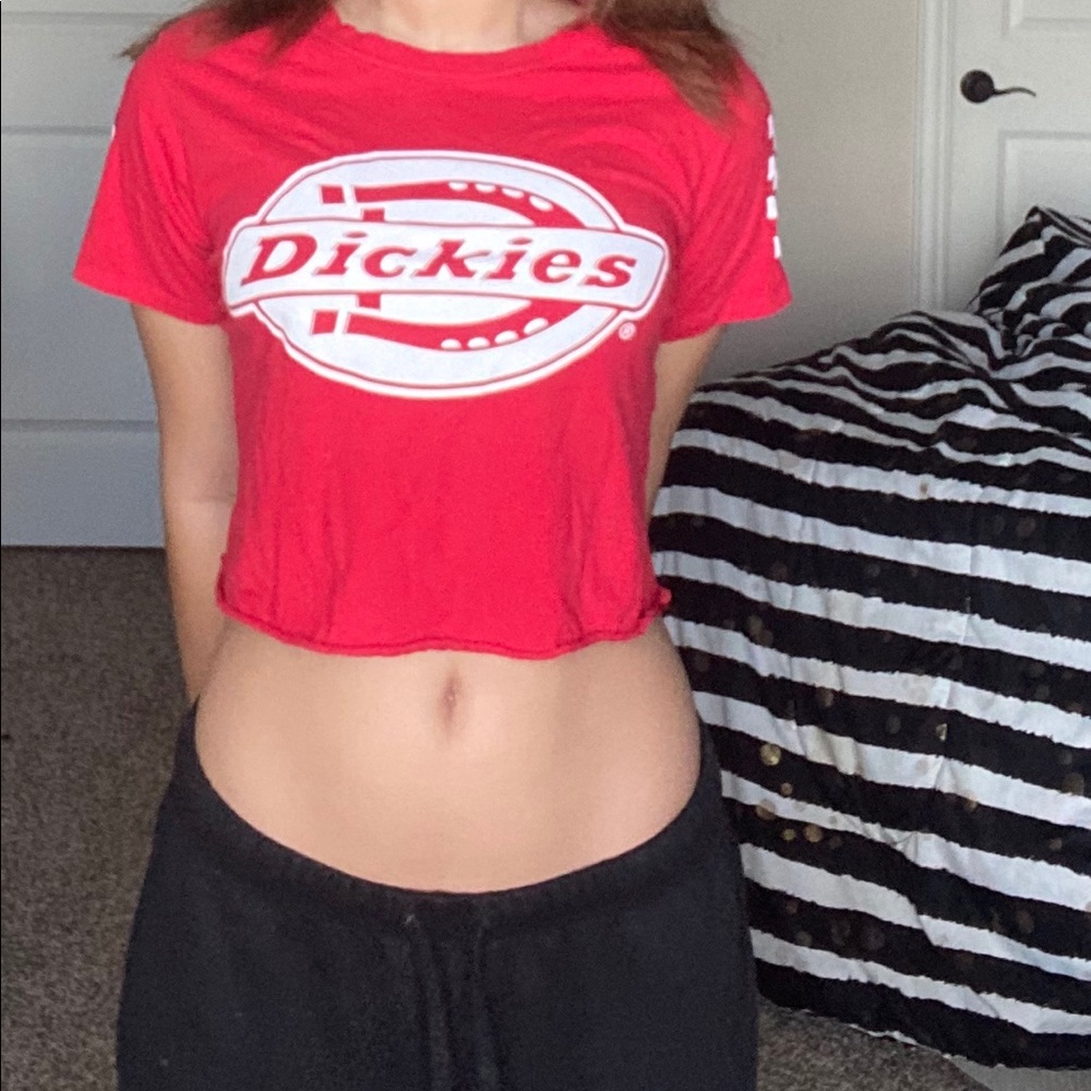 a red dickies crop top